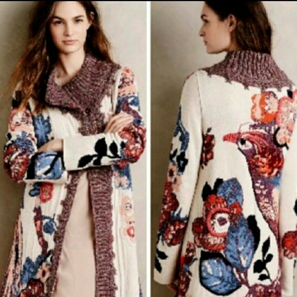 Anthropologie Foret Bird Cardigan Sleeping on Snow medium - Picture 3 of 10